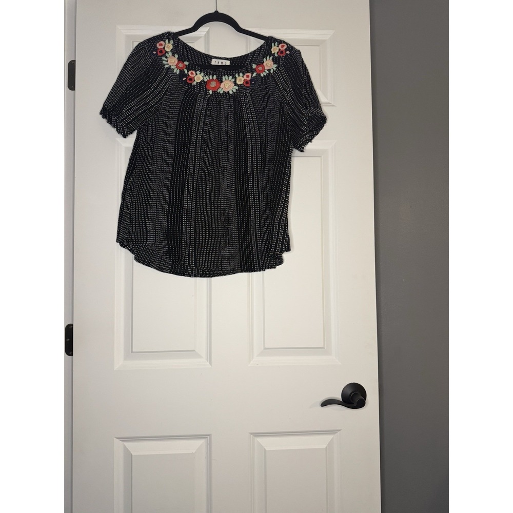 Thml Short Sleeve Boho Blouse Multi Floral Embroidery Medium Nwt